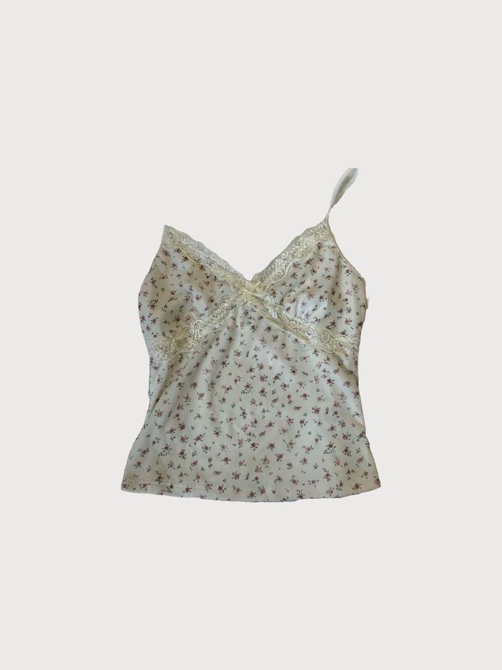 Floral Lace-Trim Cream Cami Top